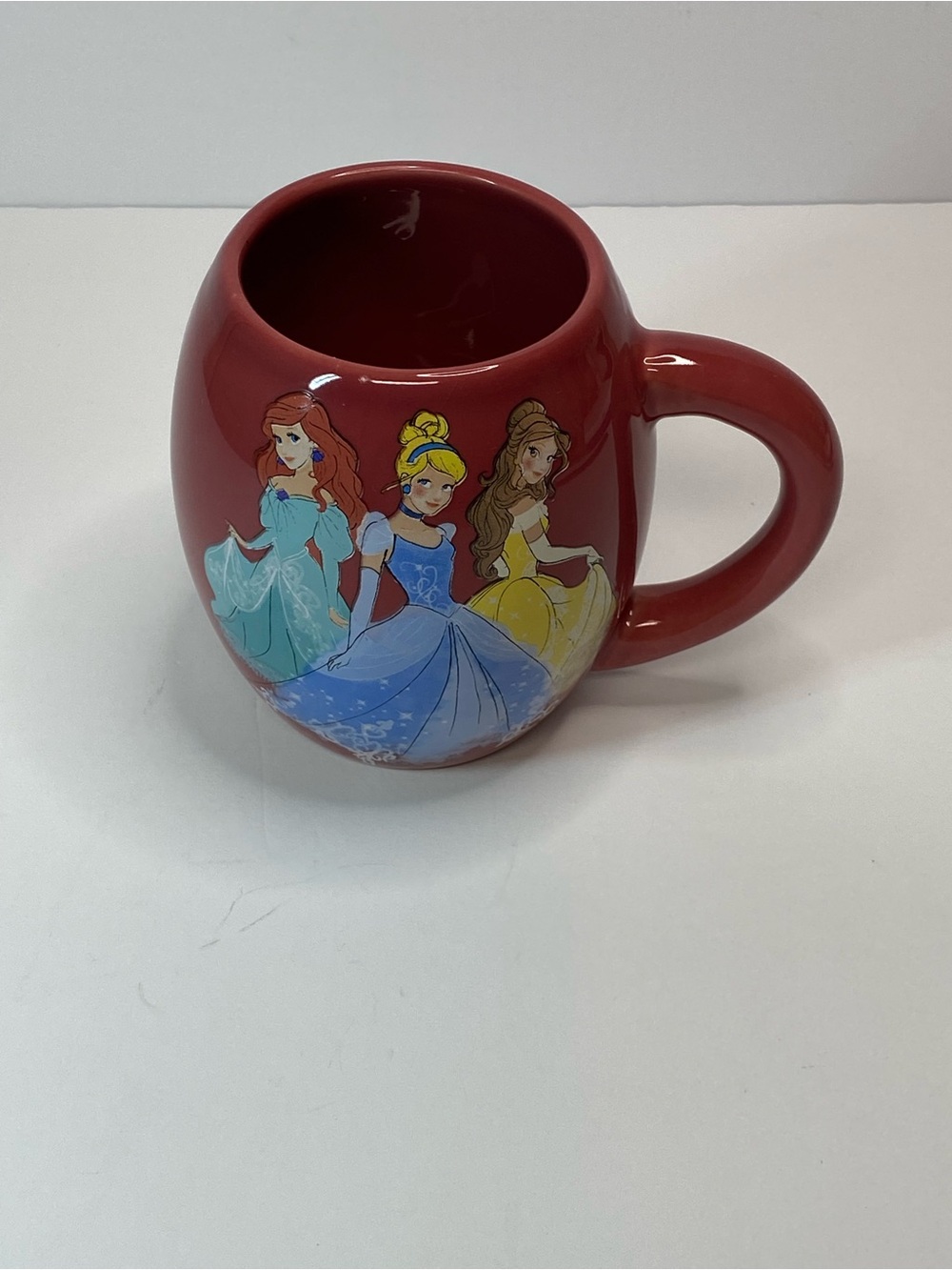Disney Princess Ceramic Oval Coffee Mug 18 oz Ariel Cinderella Belle Red NWT